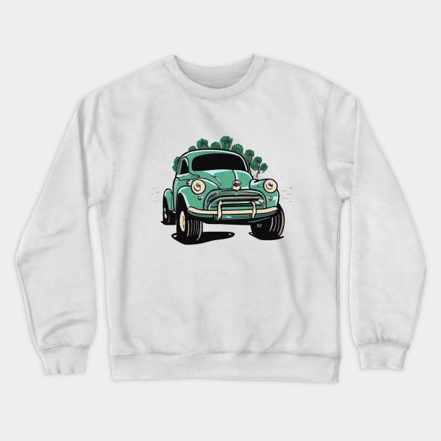 cartoon Morris Minor Monster Truck Crewneck Sweatshirt by JnS Merch Store